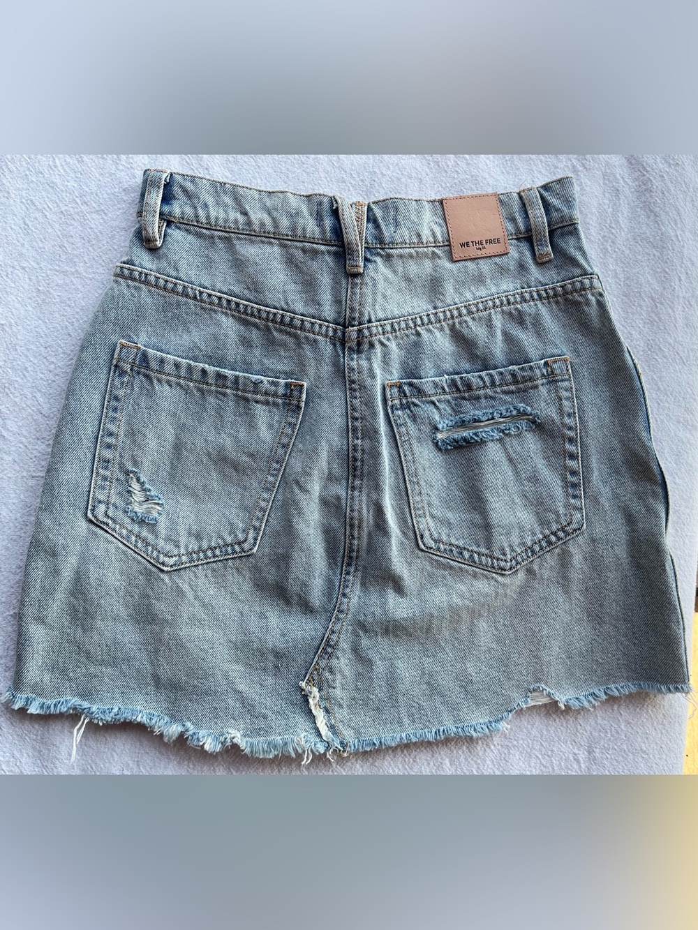 We The Free Light Blue Distressed Denim Mini Skirt